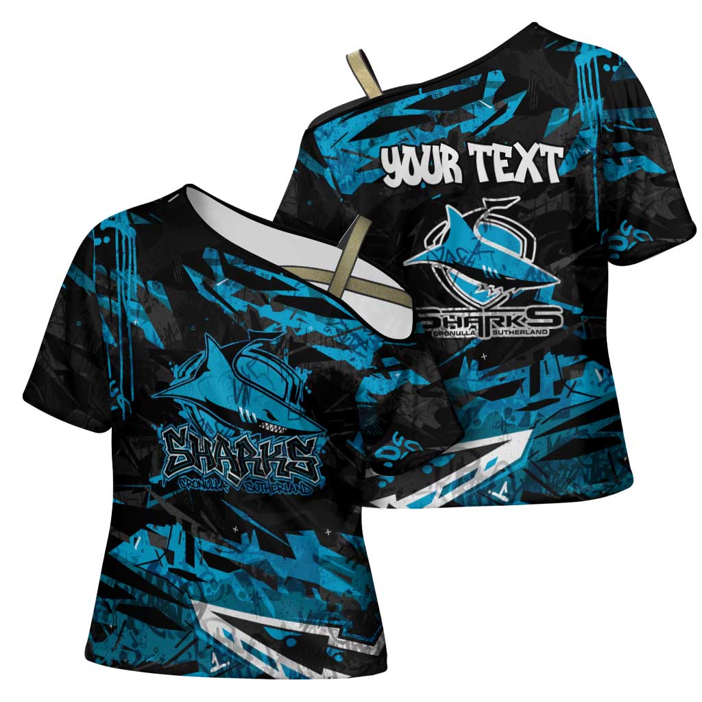 Personalized Cronulla Sutherland Sharks Cross Shoulder Shirt Graffiti Grunge Abstract Urban Street Style Design