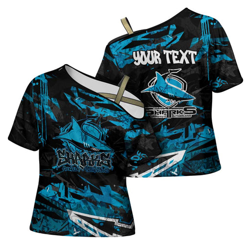 Personalized Cronulla Sutherland Sharks Cross Shoulder Shirt Graffiti Grunge Abstract Urban Street Style Design
