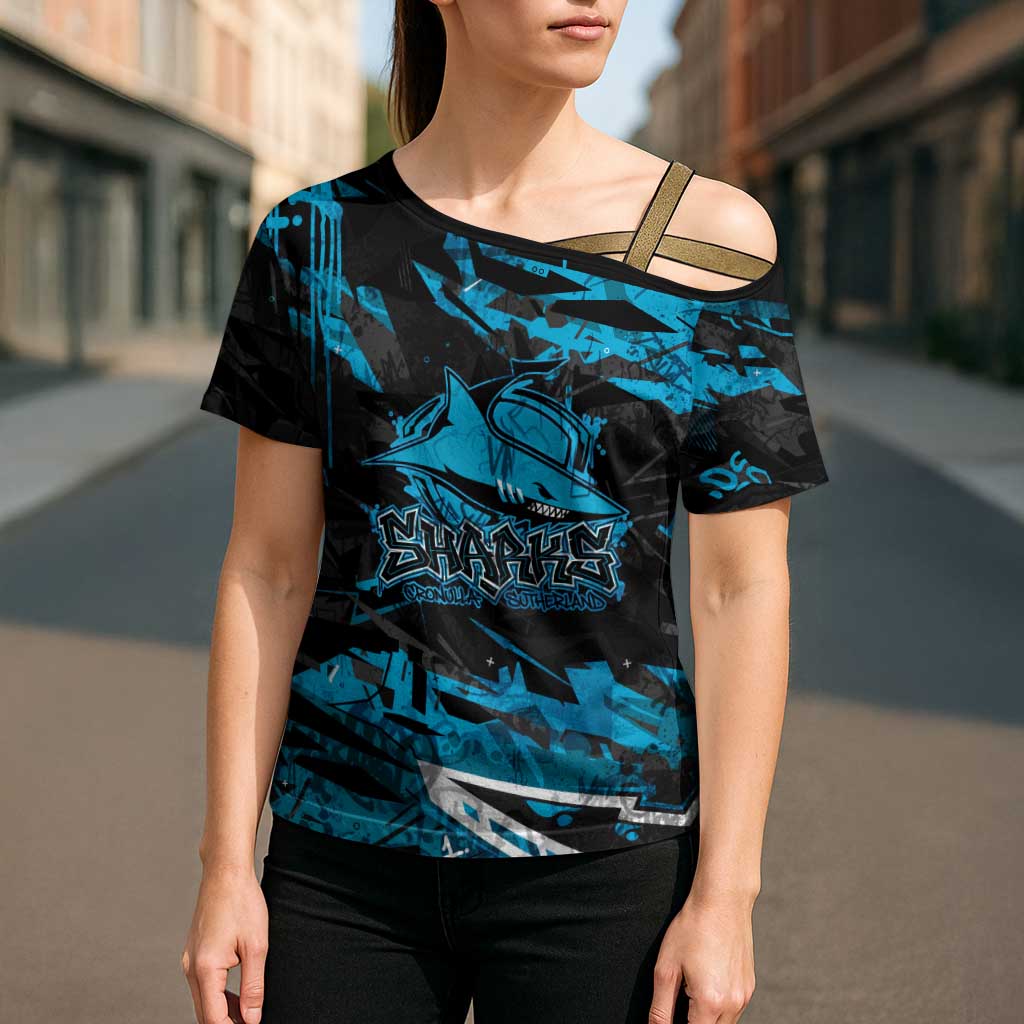 Personalized Cronulla Sutherland Sharks Cross Shoulder Shirt Graffiti Grunge Abstract Urban Street Style Design