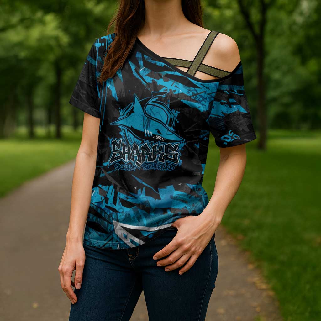 Personalized Cronulla Sutherland Sharks Cross Shoulder Shirt Graffiti Grunge Abstract Urban Street Style Design