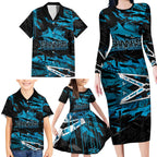 Personalized Cronulla Sutherland Sharks Family Matching Long Sleeve Bodycon Dress and Hawaiian Shirt Graffiti Grunge Abstract Urban Street Style Design