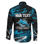 Personalized Cronulla Sutherland Sharks Family Matching Long Sleeve Bodycon Dress and Hawaiian Shirt Graffiti Grunge Abstract Urban Street Style Design