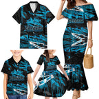 Personalized Cronulla Sutherland Sharks Family Matching Mermaid Dress and Hawaiian Shirt Graffiti Grunge Abstract Urban Street Style Design