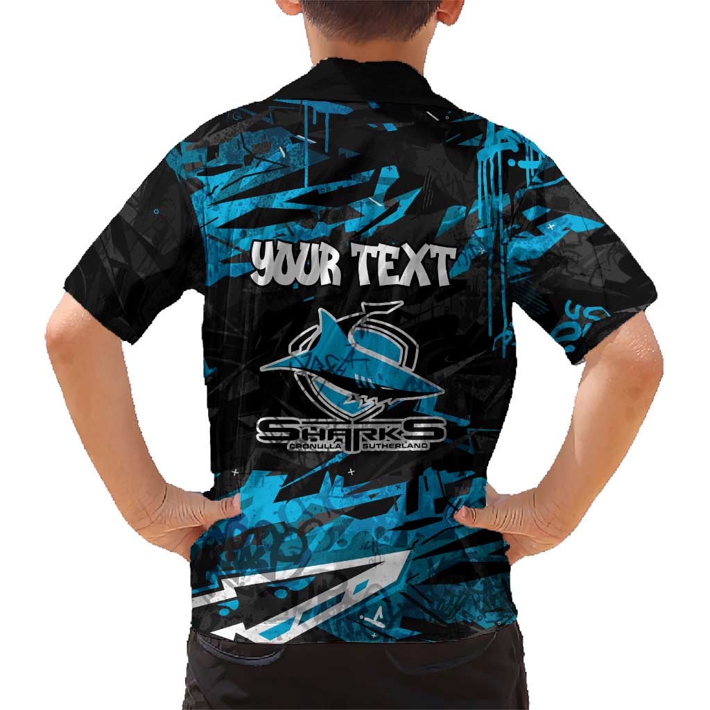 Personalized Cronulla Sutherland Sharks Family Matching Mermaid Dress and Hawaiian Shirt Graffiti Grunge Abstract Urban Street Style Design