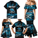 Personalized Cronulla Sutherland Sharks Family Matching Mermaid Dress and Hawaiian Shirt Graffiti Grunge Abstract Urban Street Style Design
