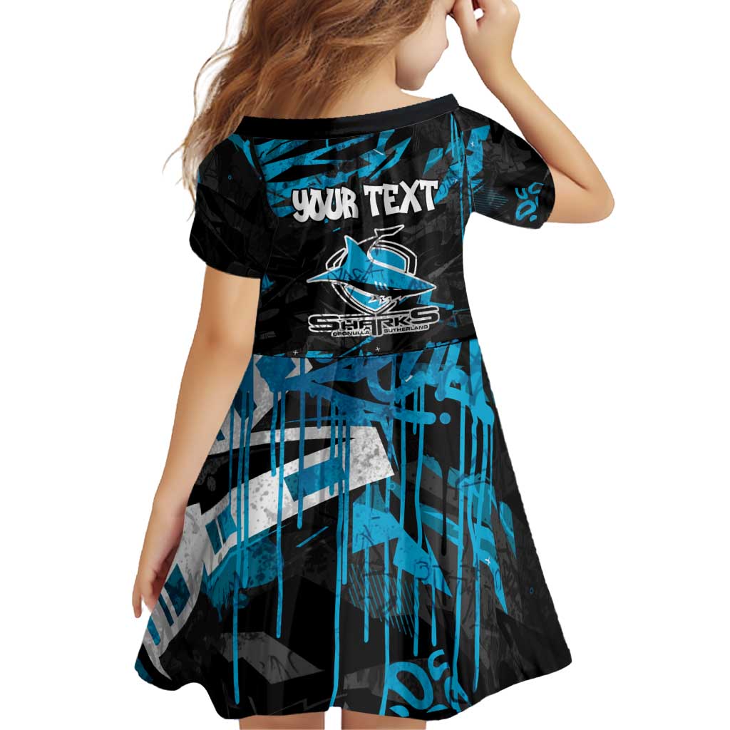 Personalized Cronulla Sutherland Sharks Family Matching Off The Shoulder Long Sleeve Dress and Hawaiian Shirt Graffiti Grunge Abstract Urban Street Style Design
