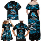 Personalized Cronulla Sutherland Sharks Family Matching Off Shoulder Maxi Dress and Hawaiian Shirt Graffiti Grunge Abstract Urban Street Style Design