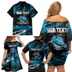 Personalized Cronulla Sutherland Sharks Family Matching Off Shoulder Short Dress and Hawaiian Shirt Graffiti Grunge Abstract Urban Street Style Design