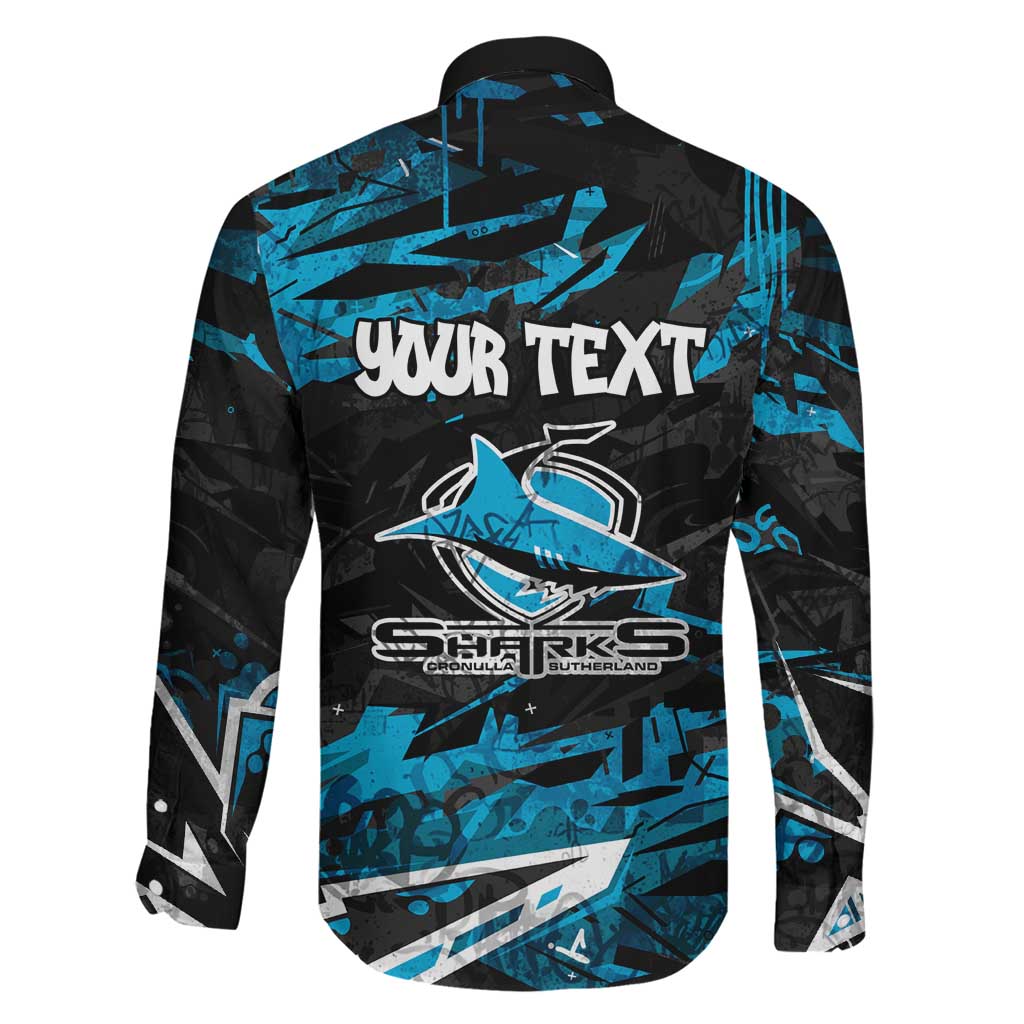 Personalized Cronulla Sutherland Sharks Family Matching Off Shoulder Short Dress and Hawaiian Shirt Graffiti Grunge Abstract Urban Street Style Design