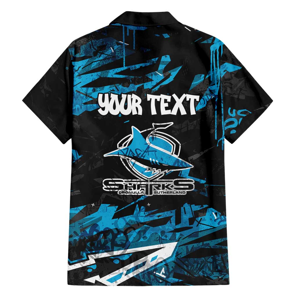 Personalized Cronulla Sutherland Sharks Family Matching Puletasi and Hawaiian Shirt Graffiti Grunge Abstract Urban Street Style Design
