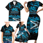 Personalized Cronulla Sutherland Sharks Family Matching Short Sleeve Bodycon Dress and Hawaiian Shirt Graffiti Grunge Abstract Urban Street Style Design