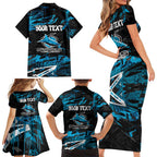 Personalized Cronulla Sutherland Sharks Family Matching Short Sleeve Bodycon Dress and Hawaiian Shirt Graffiti Grunge Abstract Urban Street Style Design