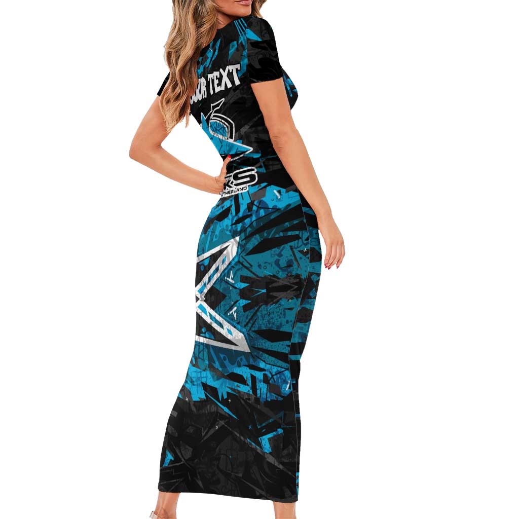 Personalized Cronulla Sutherland Sharks Family Matching Short Sleeve Bodycon Dress and Hawaiian Shirt Graffiti Grunge Abstract Urban Street Style Design