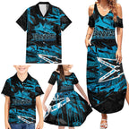 Personalized Cronulla Sutherland Sharks Family Matching Summer Maxi Dress and Hawaiian Shirt Graffiti Grunge Abstract Urban Street Style Design