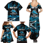 Personalized Cronulla Sutherland Sharks Family Matching Summer Maxi Dress and Hawaiian Shirt Graffiti Grunge Abstract Urban Street Style Design