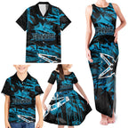 Personalized Cronulla Sutherland Sharks Family Matching Tank Maxi Dress and Hawaiian Shirt Graffiti Grunge Abstract Urban Street Style Design