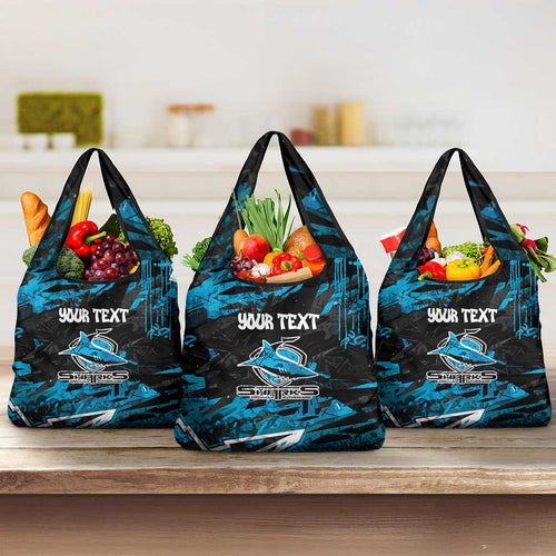 Personalized Cronulla Sutherland Sharks Grocery Bag Graffiti Grunge Abstract Urban Street Style Design