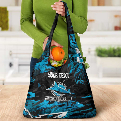 Personalized Cronulla Sutherland Sharks Grocery Bag Graffiti Grunge Abstract Urban Street Style Design