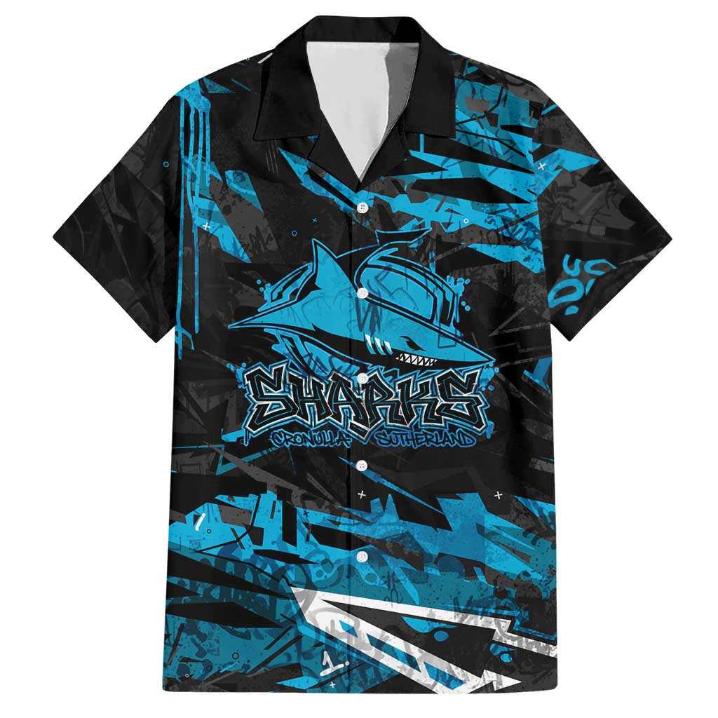 Personalized Cronulla Sutherland Sharks Hawaiian Shirt Graffiti Grunge Abstract Urban Street Style Design