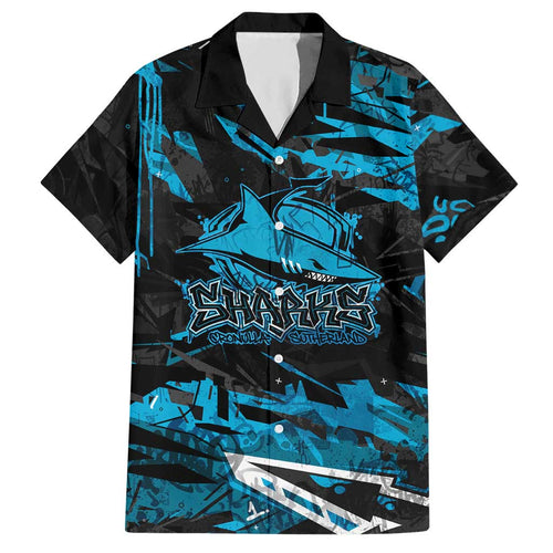 Personalized Cronulla Sutherland Sharks Hawaiian Shirt Graffiti Grunge Abstract Urban Street Style Design
