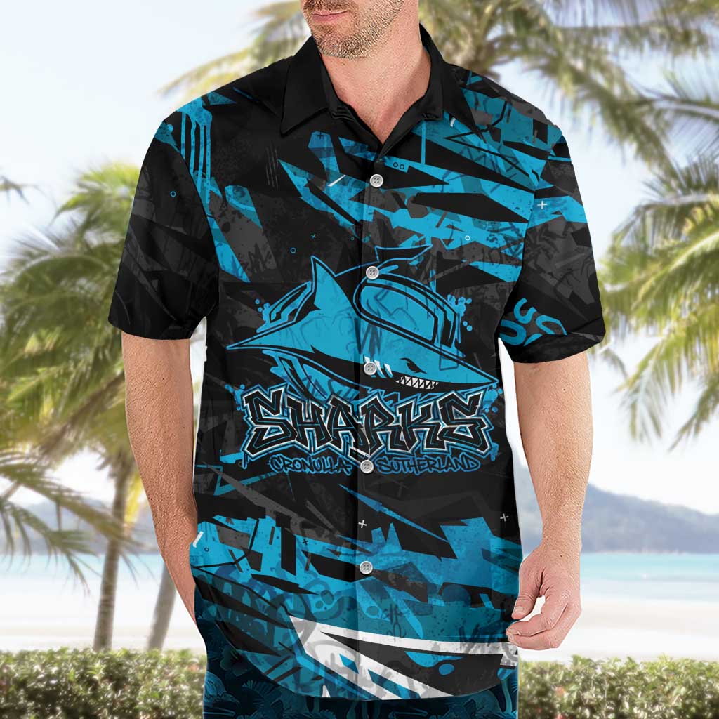 Personalized Cronulla Sutherland Sharks Hawaiian Shirt Graffiti Grunge Abstract Urban Street Style Design