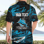Personalized Cronulla Sutherland Sharks Hawaiian Shirt Graffiti Grunge Abstract Urban Street Style Design
