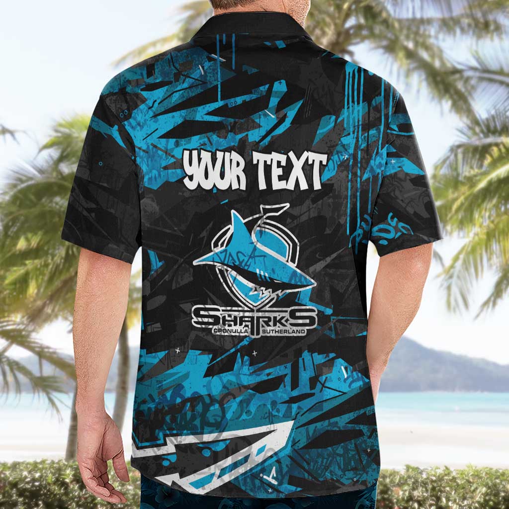 Personalized Cronulla Sutherland Sharks Hawaiian Shirt Graffiti Grunge Abstract Urban Street Style Design