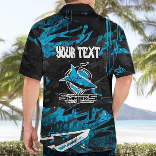Personalized Cronulla Sutherland Sharks Hawaiian Shirt Graffiti Grunge Abstract Urban Street Style Design