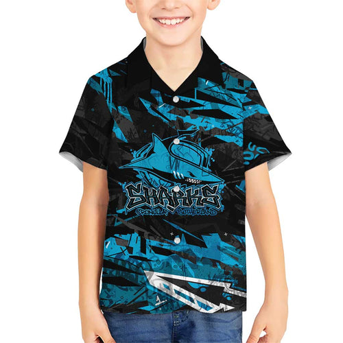 Personalized Cronulla Sutherland Sharks Hawaiian Shirt Graffiti Grunge Abstract Urban Street Style Design
