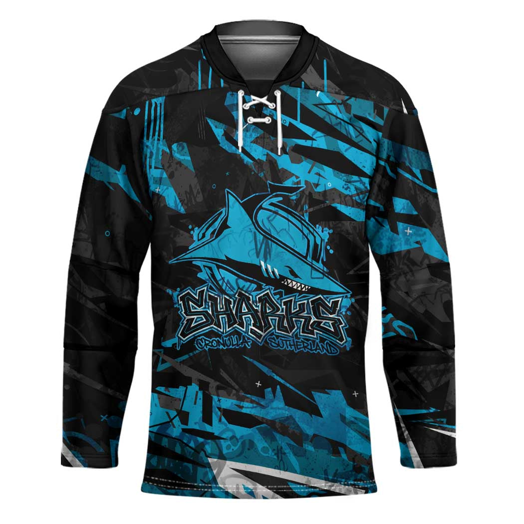 Personalized Cronulla Sutherland Sharks Hockey Jersey Graffiti Grunge Abstract Urban Street Style Design