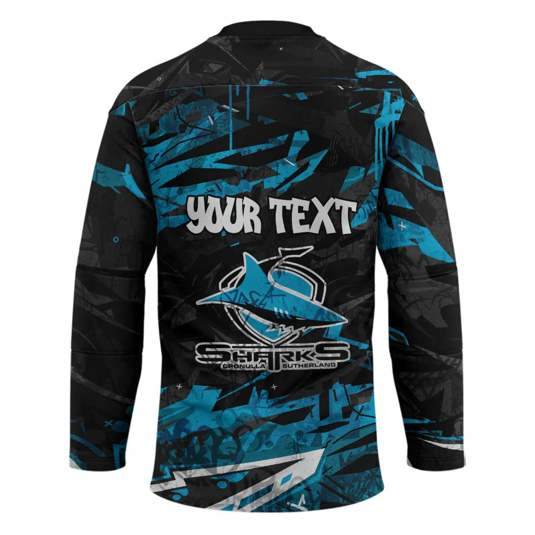 Personalized Cronulla Sutherland Sharks Hockey Jersey Graffiti Grunge Abstract Urban Street Style Design