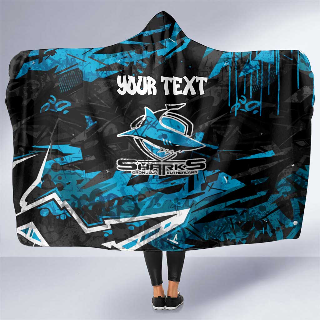 Personalized Cronulla Sutherland Sharks Hooded Blanket Graffiti Grunge Abstract Urban Street Style Design