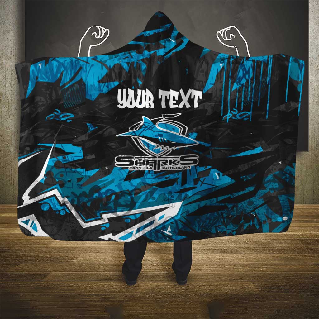 Personalized Cronulla Sutherland Sharks Hooded Blanket Graffiti Grunge Abstract Urban Street Style Design