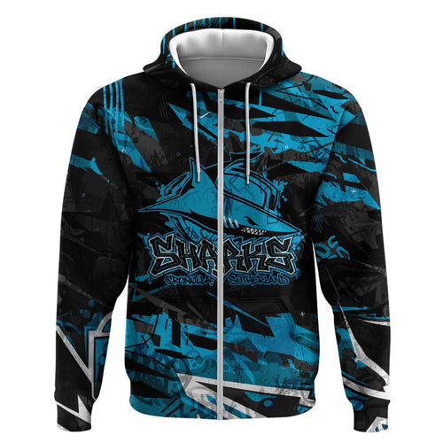 Personalized Cronulla Sutherland Sharks Hoodie Graffiti Grunge Abstract Urban Street Style Design