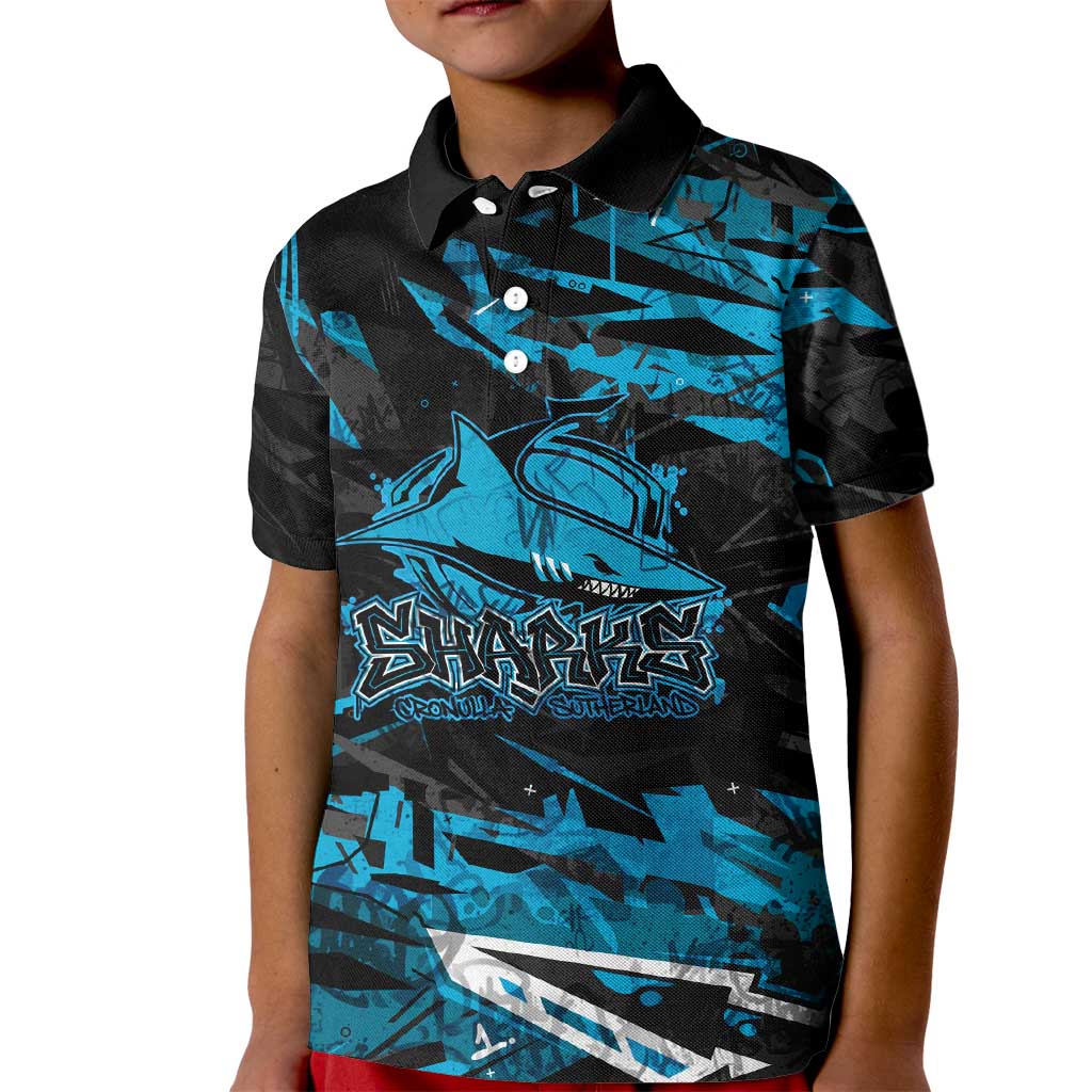 Personalized Cronulla Sutherland Sharks Kid Polo Shirt Graffiti Grunge Abstract Urban Street Style Design