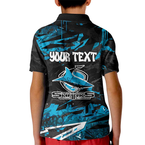 Personalized Cronulla Sutherland Sharks Kid Polo Shirt Graffiti Grunge Abstract Urban Street Style Design