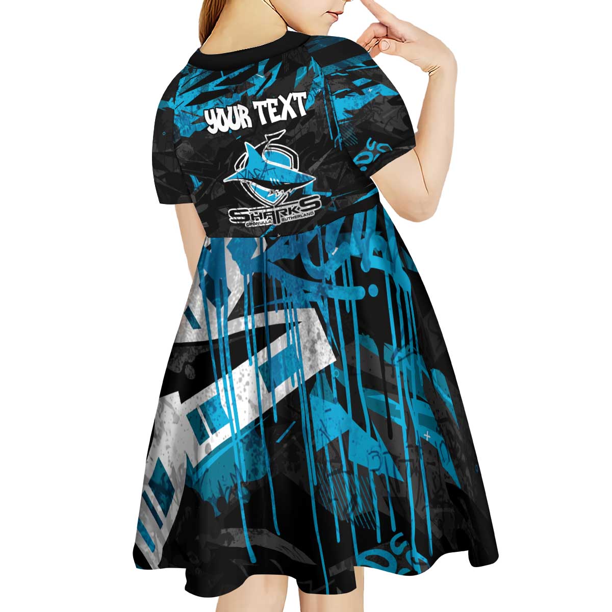Personalized Cronulla Sutherland Sharks Kid Short Sleeve Dress Graffiti Grunge Abstract Urban Street Style Design