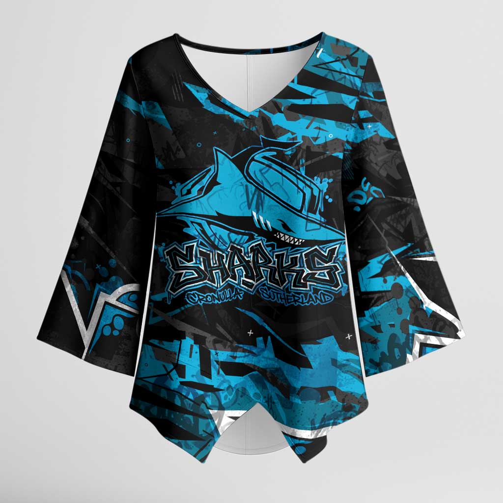 Personalized Cronulla Sutherland Sharks Kimono Sleeve Blouse Graffiti Grunge Abstract Urban Street Style Design