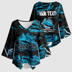 Personalized Cronulla Sutherland Sharks Kimono Sleeve Blouse Graffiti Grunge Abstract Urban Street Style Design
