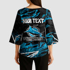 Personalized Cronulla Sutherland Sharks Kimono Sleeve Blouse Graffiti Grunge Abstract Urban Street Style Design