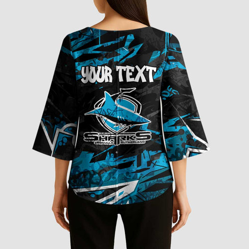 Personalized Cronulla Sutherland Sharks Kimono Sleeve Blouse Graffiti Grunge Abstract Urban Street Style Design
