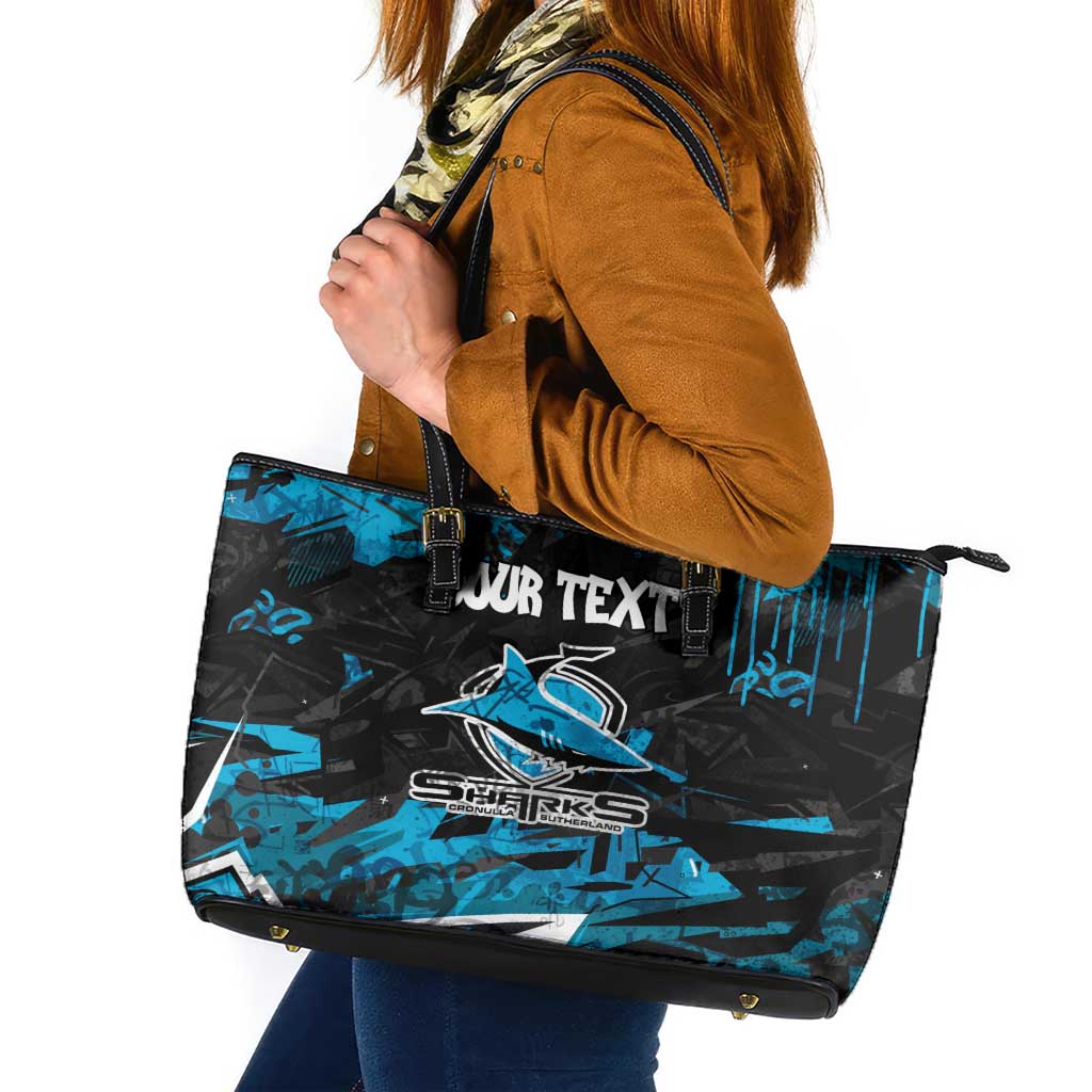 Personalized Cronulla Sutherland Sharks Leather Tote Bag Graffiti Grunge Abstract Urban Street Style Design