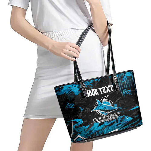 Personalized Cronulla Sutherland Sharks Leather Tote Bag Graffiti Grunge Abstract Urban Street Style Design