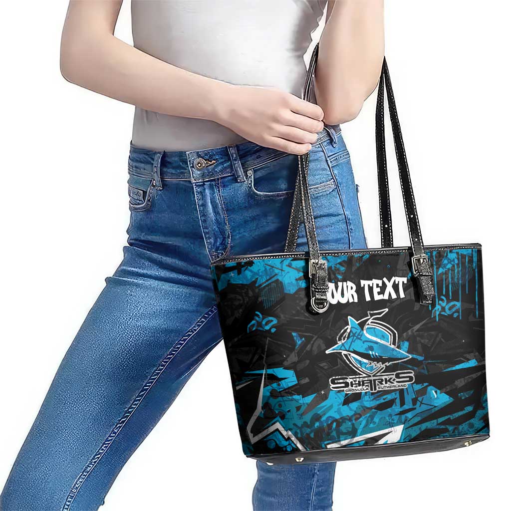 Personalized Cronulla Sutherland Sharks Leather Tote Bag Graffiti Grunge Abstract Urban Street Style Design