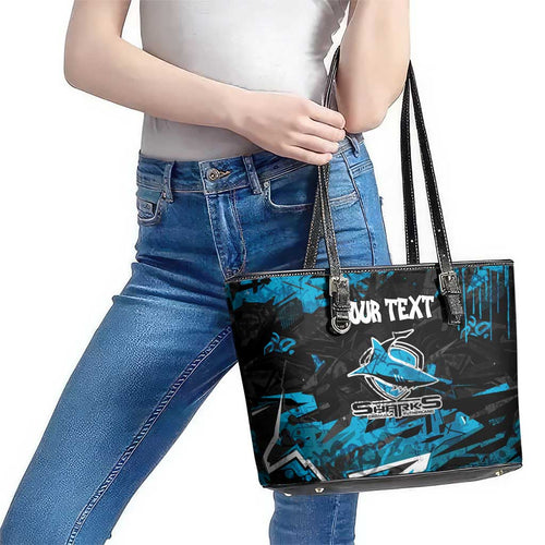 Personalized Cronulla Sutherland Sharks Leather Tote Bag Graffiti Grunge Abstract Urban Street Style Design