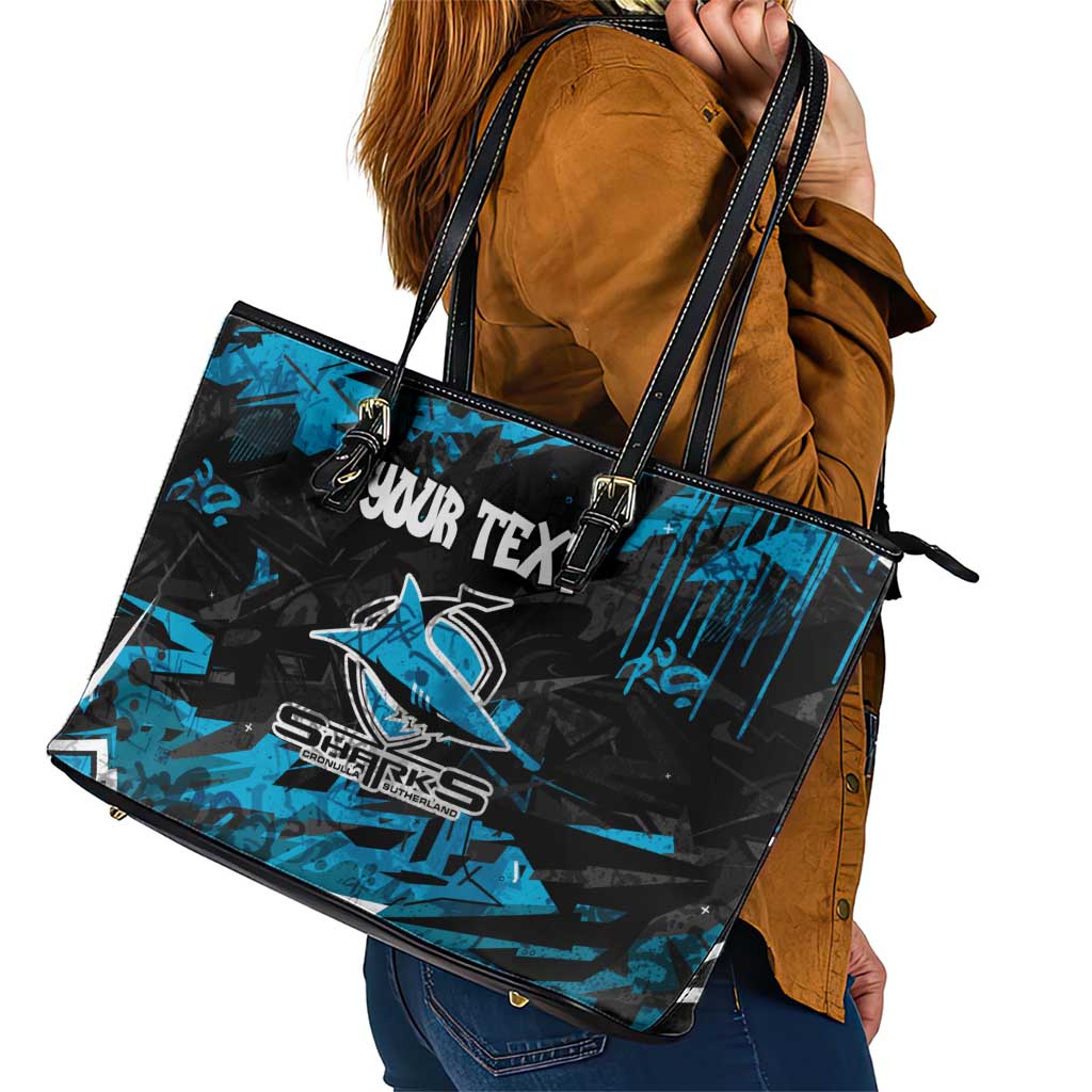 Personalized Cronulla Sutherland Sharks Leather Tote Bag Graffiti Grunge Abstract Urban Street Style Design