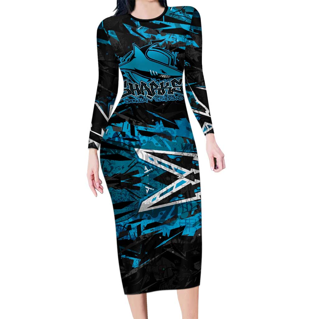 Personalized Cronulla Sutherland Sharks Long Sleeve Bodycon Dress Graffiti Grunge Abstract Urban Street Style Design