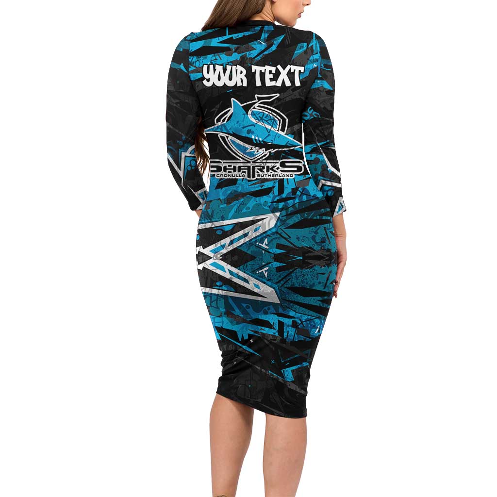 Personalized Cronulla Sutherland Sharks Long Sleeve Bodycon Dress Graffiti Grunge Abstract Urban Street Style Design