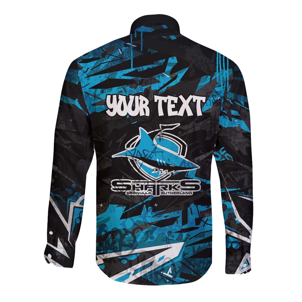 Personalized Cronulla Sutherland Sharks Long Sleeve Button Shirt Graffiti Grunge Abstract Urban Street Style Design