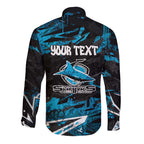 Personalized Cronulla Sutherland Sharks Long Sleeve Button Shirt Graffiti Grunge Abstract Urban Street Style Design